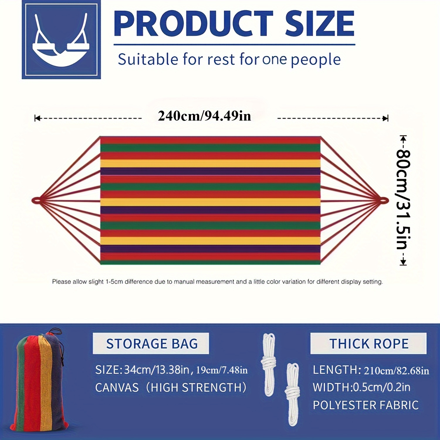 [1-Pack Heavy-Duty Hammock] 1-Pack Heavy-Duty 330lb Capacity Colorful Cloth Hammock | Durable Polyester, Tree-Friendly Straps, Portable Storage Bag, Anti-Flip, Weatherresistant, Reinforced Stitching | Outdoor, Camping, Indoor Relaxation, Camping Essential, Vibrant Design, Backyard Lounging, Stylish Lounging, Outdoor Enthusiasts