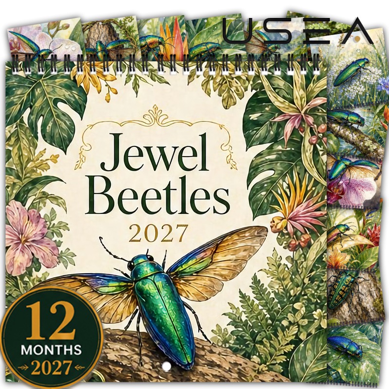 item picture 2027 wall calendar 2027 jewel beetles wall calendar 12 month monthly planner hanging square calendar with botanical print spiral bound aesthetic decor gift for mom women coworker