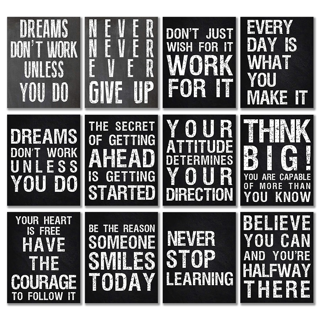 

12pcs Inspirational Quotes Set, Posters, 8x10 Inch Motivational Sayings For Classroom, Office, And Home Decor