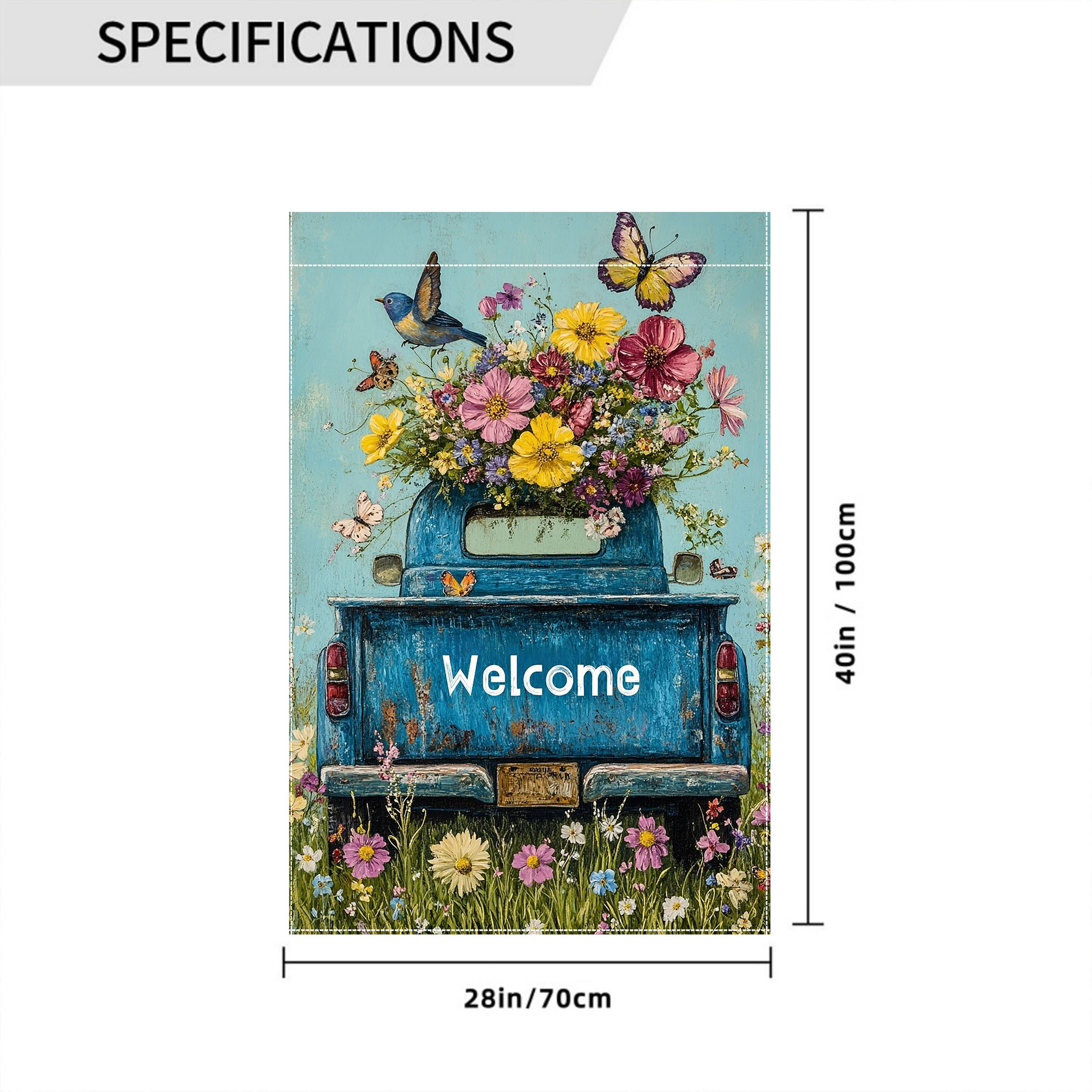 TEMU 1pc Printemps Décoration Extérieure Camion 28x40 pouces Décoration de Jardin Double Face, Décoration Maison, Décoration Cour, Décoration