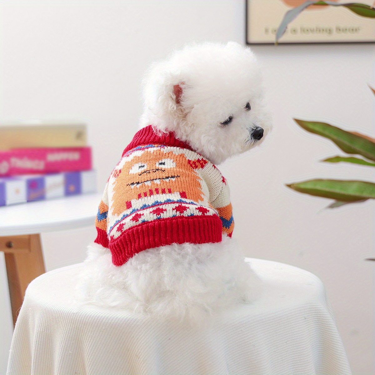 Orange Monster-Patterned Turtleneck Sweater for Dogs