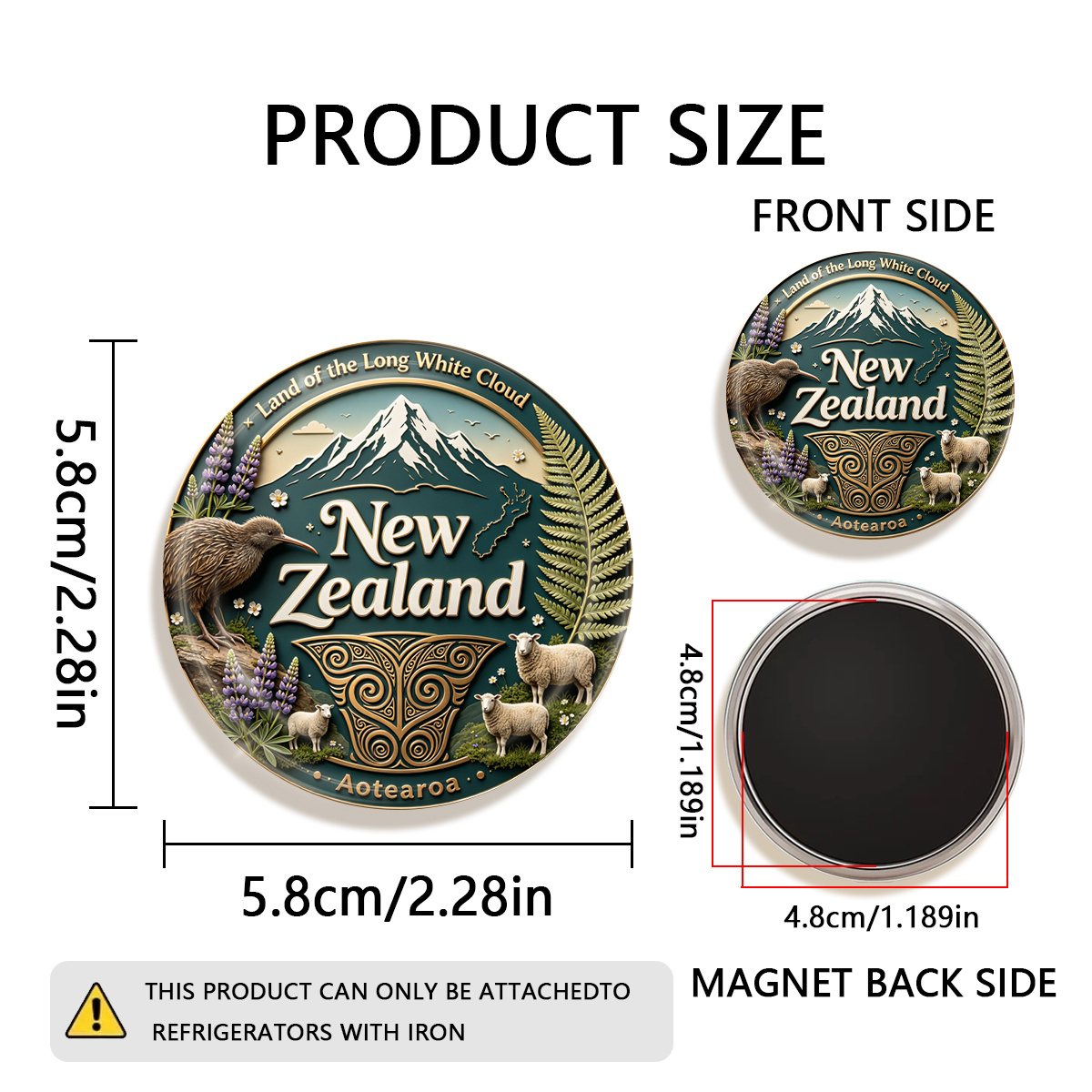TEMU 1pc 2d Flat New Zealand Land Of The Long White Cloud Durable Round Fridge Magnet, Suitable For To Refrigerators, Whiteboards, Handicrafts,