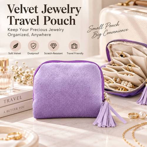 item picture portable multi section velvet jewelry storage bag tassel zipper design suitable for rings earrings necklaces travel storage