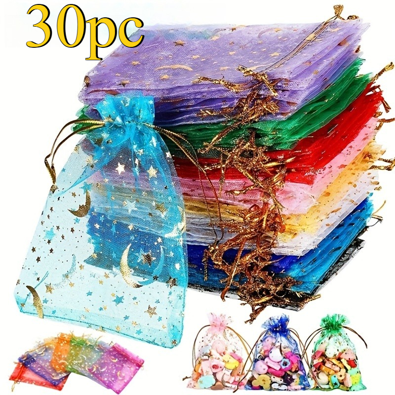 Gift For Her/him 30 Mixed Star Gauze Drawstring Bags - Transparent Jewelry Gift Bags For Weddings, Parties, Valentine's Day, Christmas, And Halloween