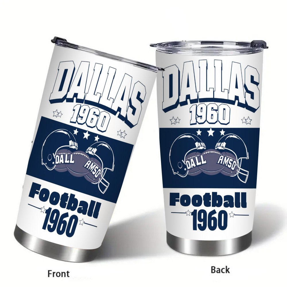 

1pc Dallas 1960 Football 20oz Stainless Steel With Lid - Insulated, Portable, Non-slip, Sealable Travel Cup For Drinks - Ideal For Home, Outdoor, Sports Events - Gift For Sports Fans