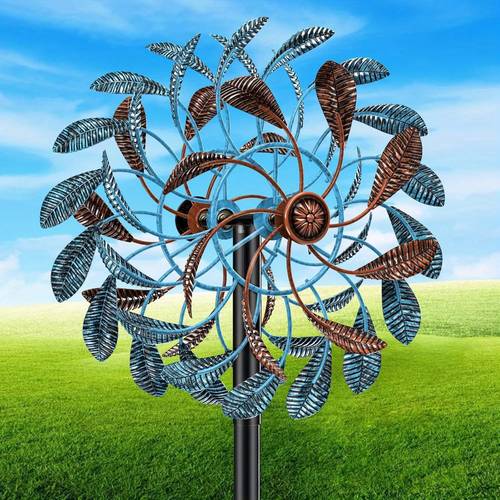 Extra Large - Heavy-Duty Iron Construction, Turquoise & Brown Garden Decor - 360° Rotating Outdoor Yard Art with Sturdy Metal Stake - Large Pinwheel for Patio, Lawn, Farm - Wind-Powered Motion - Spinning Motion for Wind Energy Demonstration - Durable Metal Windmill Sculpture - Easy Assembly - Ideal Gift for , , Unique And Magical Metal Windmill Sculptures Lawn Wind Spinners Au, For Outside, Wind Sock,