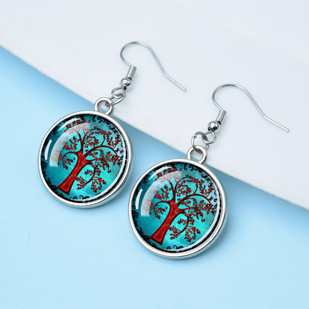 Art Tree of Life Nature Theme Gem Pendant Earrings, Gift for Her