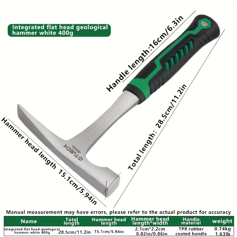 TEMU Heavy-duty Professional & Geological Hammer - High-carbon Steel -one Outdoor With Non-slip Handle & Chopping Head For Mining, Survival,