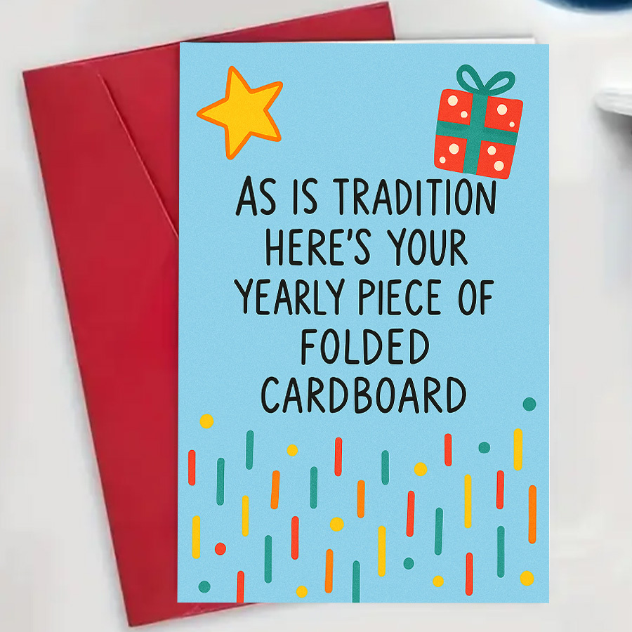 TEMU A Single Humorous Annual Greeting Card Featuring A Whimsical Folded Cardboard Design, Ideal For And , Family, And Colleagues During Festive