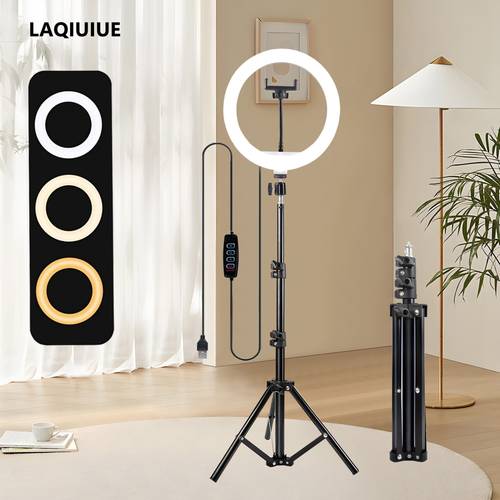 10 inch selfie ring light kit with tripod stand dual phone holders 43 inch extendable metal tripod 3 color 12 brightness levels usb powered for makeup photography video recording