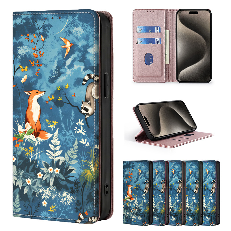 TEMU Phone Case - Colorful Painted Double-fold Edge, Faux Leather Flip Cover Creative Phone Case With Card Slot Anti-theft Stand Wallet, For Iphone