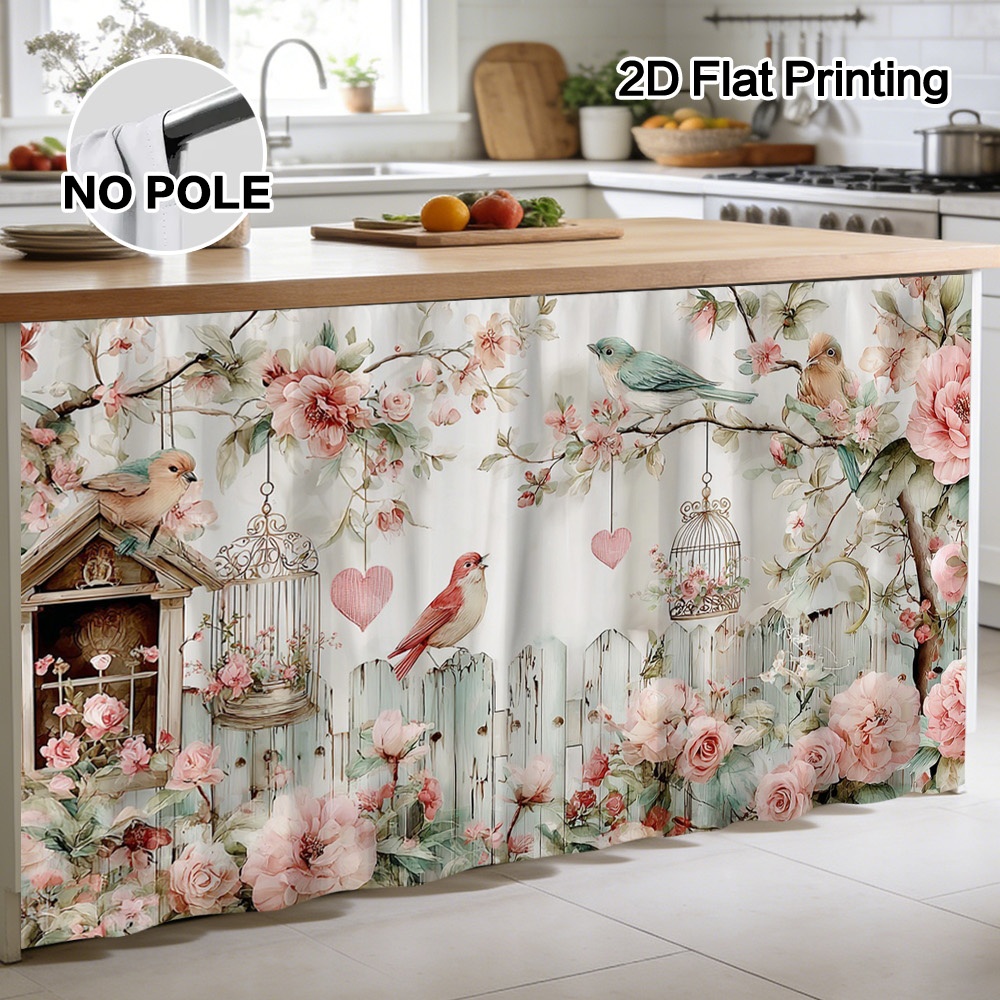 TEMU 2d Flat, 2d Flat Cabinet Curtain, Semi-transparent Cabinet Decorative Curtain, Bird And Rose Curtains - Polyester Fiber Material, Easy To Clean,