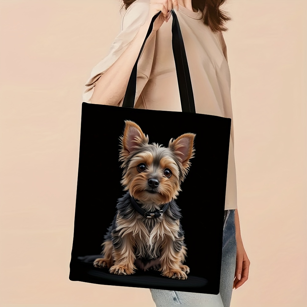 TEMU 1pc Double-sided Printing Yorkshire Terrier Tote Bag - Yorkshire Terrier Lovers Gift With Yorkshire Terrier Print (black, Yorkshire Terrier Face