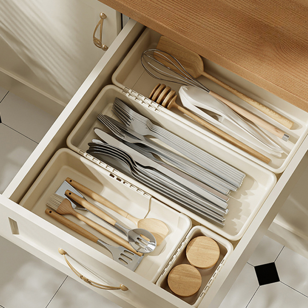 

Adjustable Drawer Organizer - Pp, Telescopic & Multi-functional Storage Solution For Kitchen Utensils, Makeup, And More - -resistant With Rounded , In Multiple Sizes