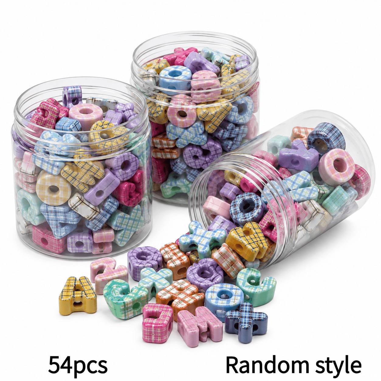 TEMU 11/33/54pcs Large Hole 3d A-z Alphabet Beads - Colorful Fabric Look Plaid Acrylic Letters Suitable For Making, Phone Strap Charms, Holiday Party