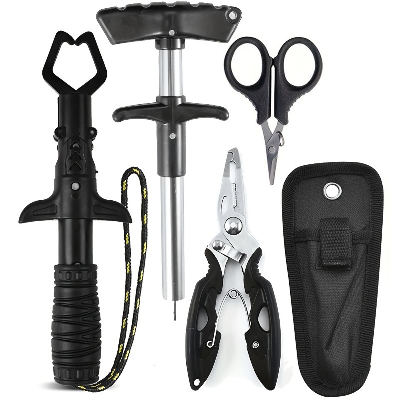 TEMU 5pcs Portable Fishing Tool Set With Telescopic Multi-tool Pliers, Eagle Beak Ring Opener, Fish Hook Remover & Scale Remover Suitable For Outdoor