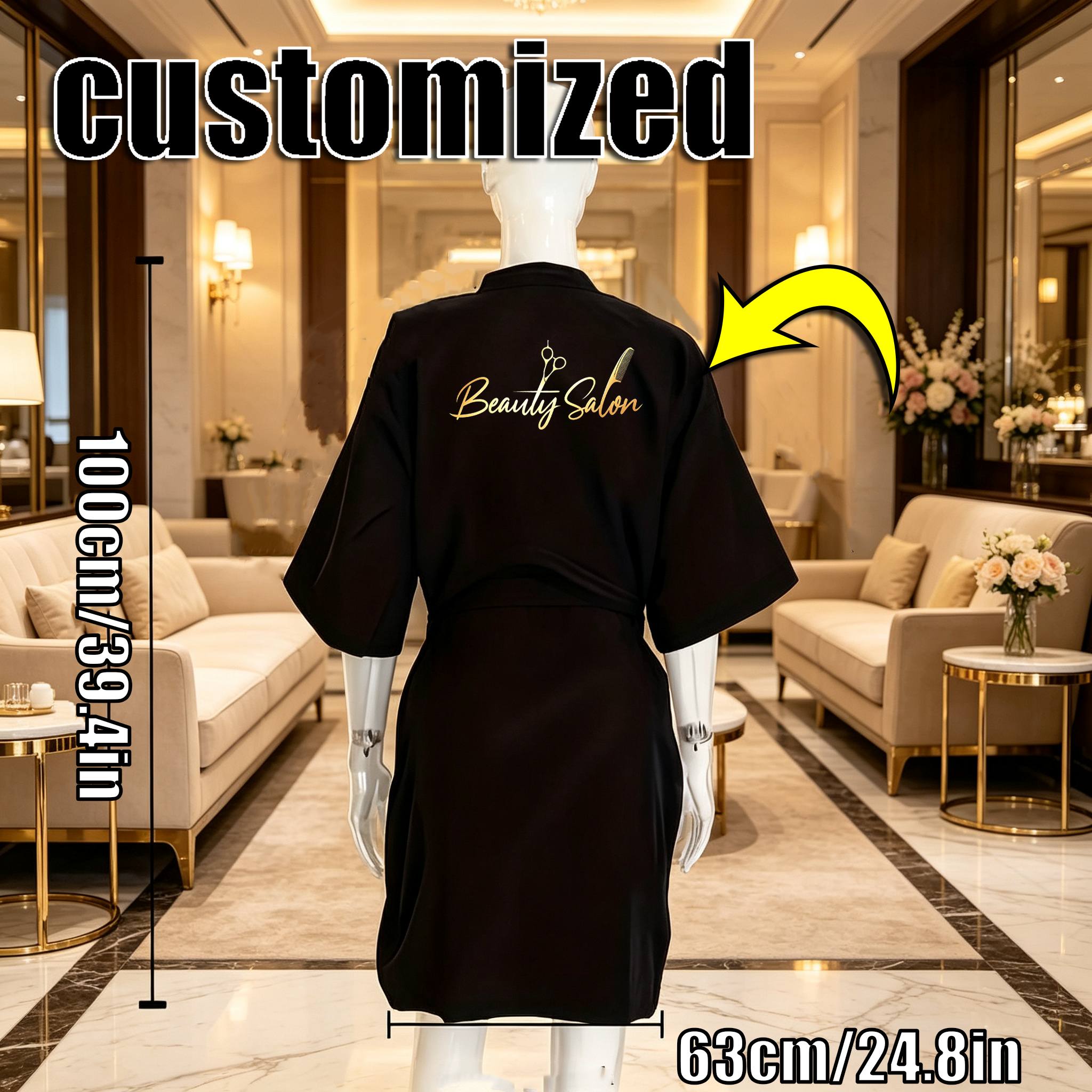 TEMU Robe d'emballage de salon de beauté avec logo personnalisé, Cape de coiffure professionnelle adaptée , au spa et à un