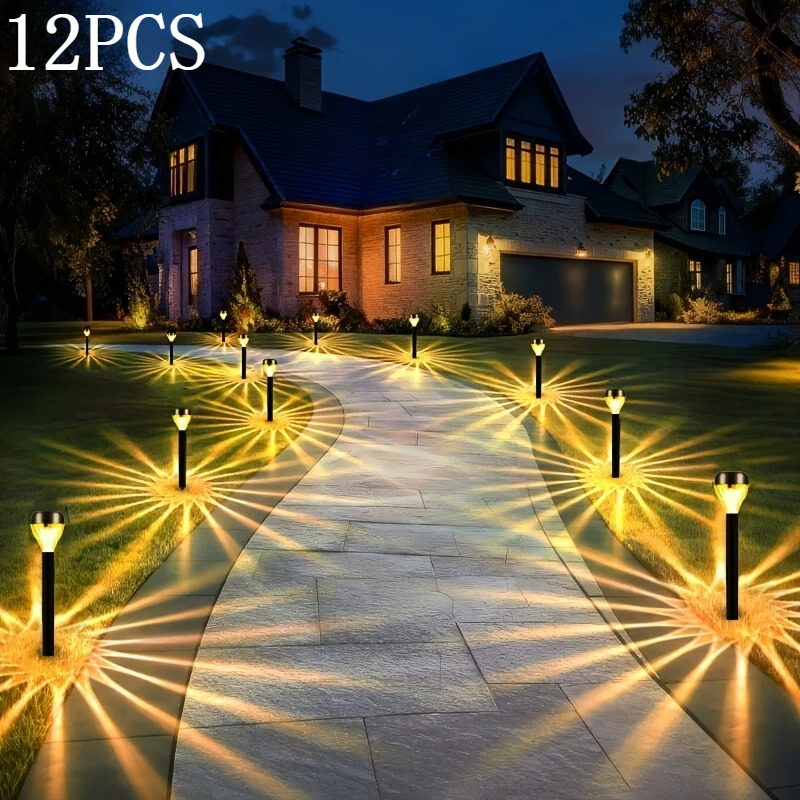 Image of 12pcs Solar Outdoor Tube Stick Lights For Lawn Landscaping, Led Pathway Lights, Shadow Lights, Garden Lights, Suitable For , , Courtyards, Yards, And Parks