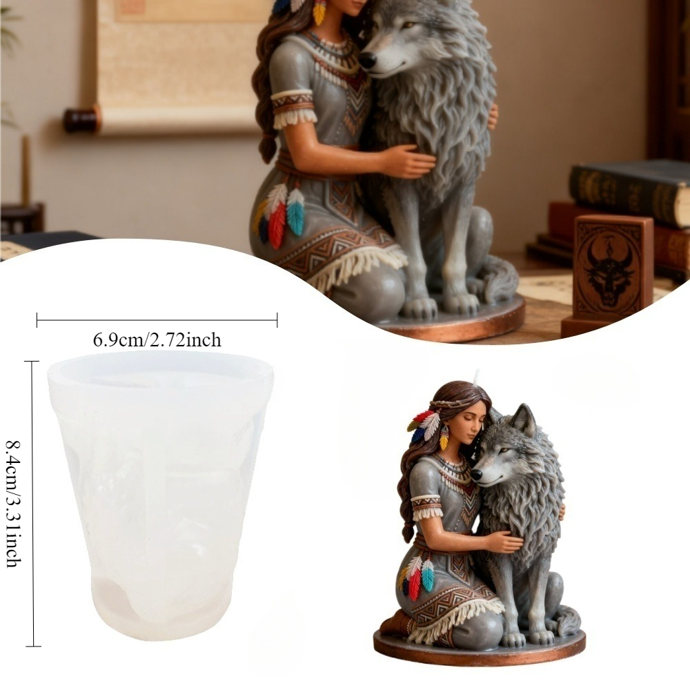 3d Native American Woman & Wolf Silicone Candle Mold - Diy Candle Making Tool For Boho Home Decor, Perfect Gift For Wildlife Enthusiasts