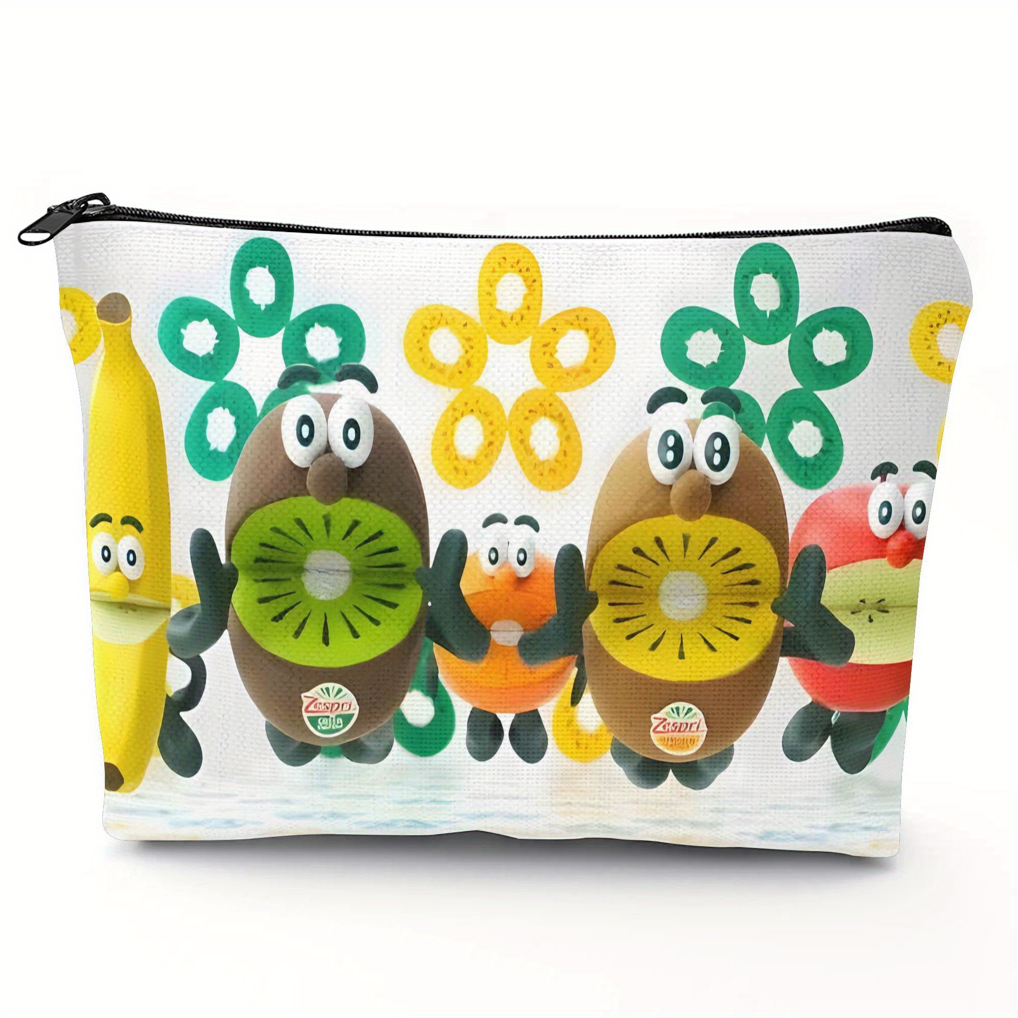 TEMU Zlienszus Kiwi Brothers Kiwi Fruit Cosmetic Bag With Kiwi & Fruit Characters - Cute Smiling Kiwi, Banana, Mango, Papaya & , Durable Gift For