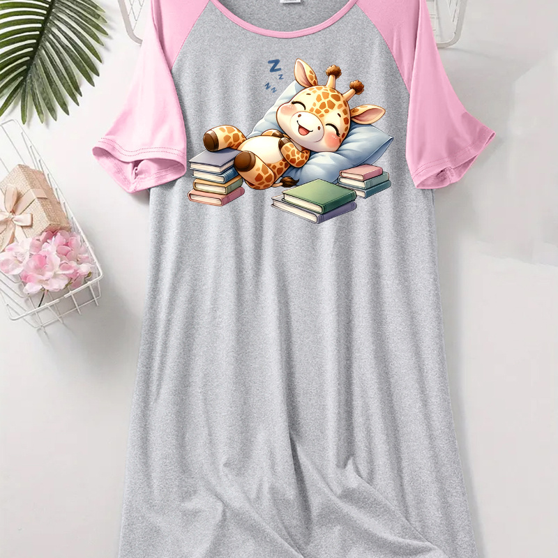 

Women's Dress With Cute Giraffe Print - Short Sleeve, Round Neck, Stretchy Polyester , Machine Washable, Pattern Print, Sleeveless, Pajama, Casual Women's Wear