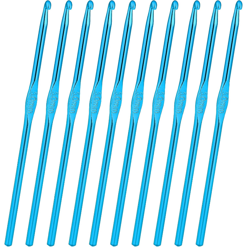 TEMU 10pcs Blue 5mm Crochet Hook Aluminum Knitting Needles Craft Yarn Crochet Hook For Craft Golden Crochet Needles For Knitting Scarf