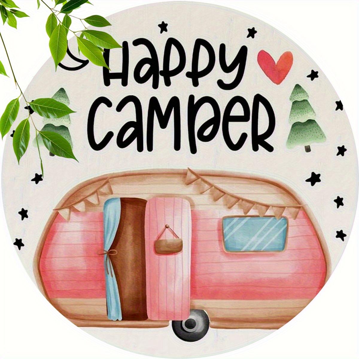 E-shop 6 Stück Happy Holzuntersetzer - Runde Getränkeuntersetzer mit Wohnmobil-Design, Sternen Herzen - Hitzebeständige Tischschoner, geeignet für