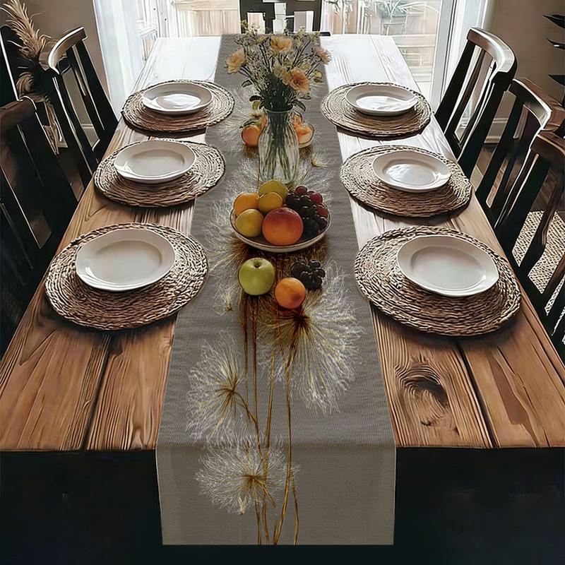 TEMU 1pc Gray Golden Dandelion Print Table Runner & Table Flag Suitable For Dining Table Decor, Modern Minimalist Tablecloth With Dandelion, -care