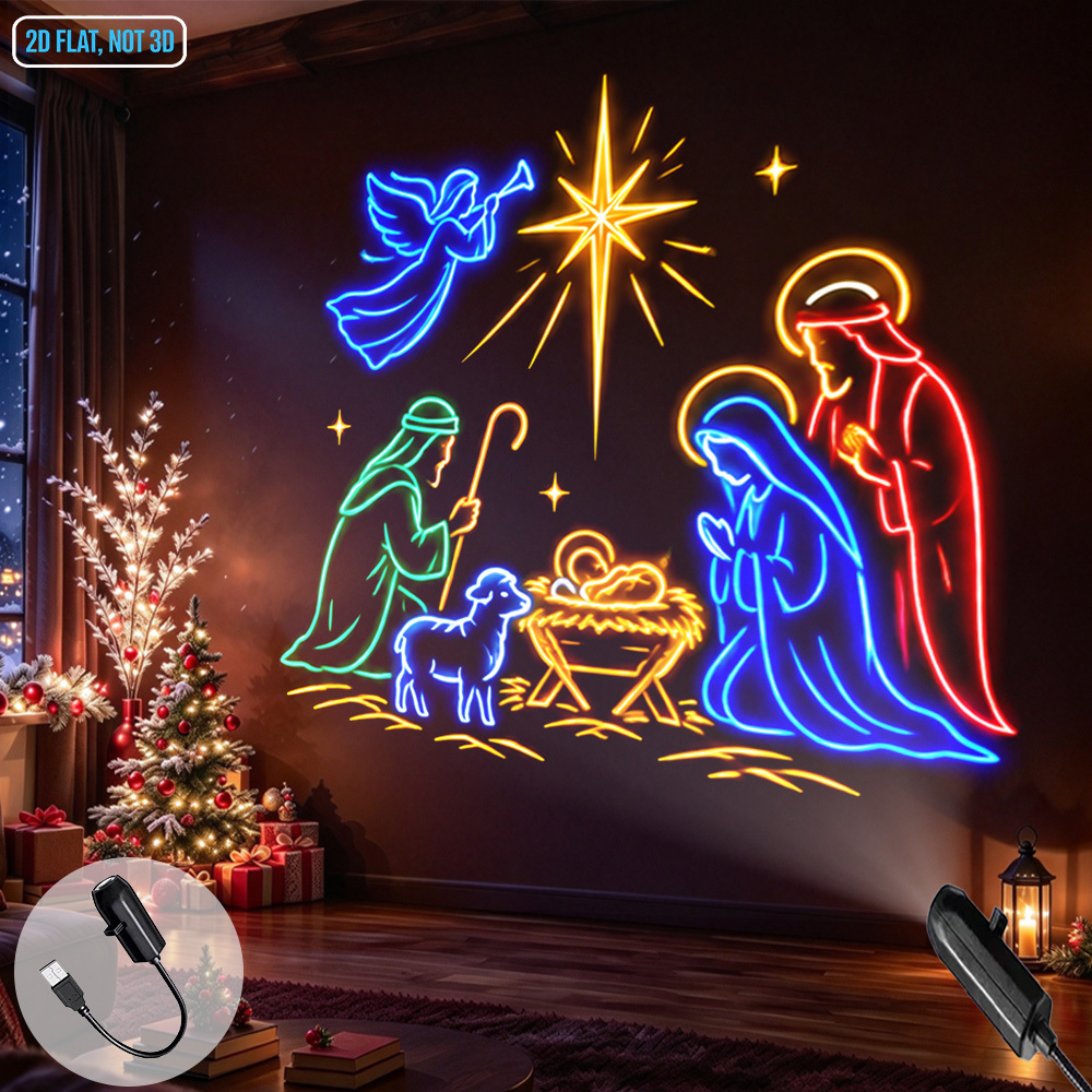 TEMU Portable Led Projector Night Light Usb Powered Nativity Scene Christmas Pattern Ambient Decor Projection Lamp For Bedroom Wall Christmas Holiday