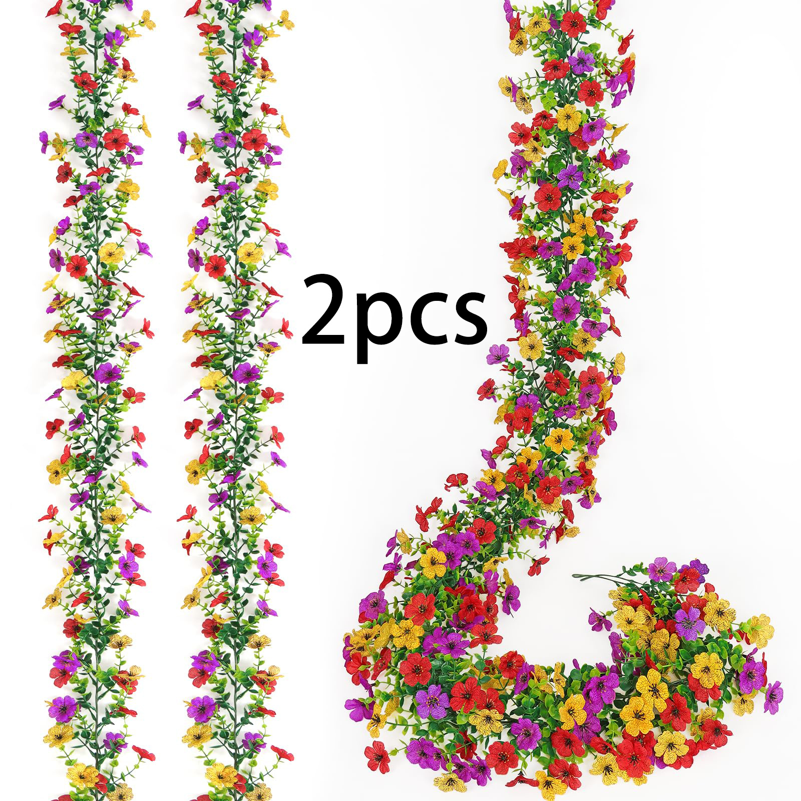 Image of 2pcs Artificial Flowers Garland Ivy, Spring Summer Decor Fake Daisy Vines Floral Vine Hanging Flower For Decor Home Garden Wedding Photo Booth Backdrop