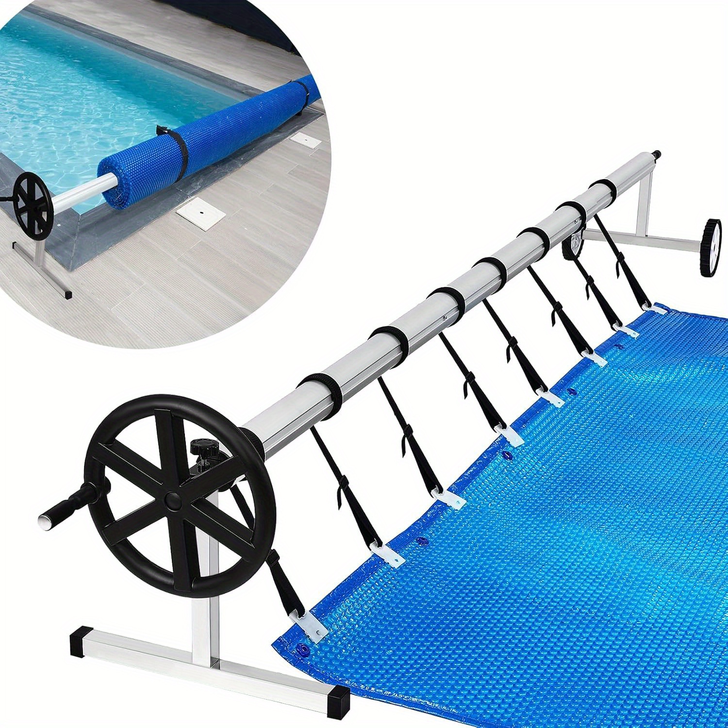 Pool Roll- Pool Roll-up Device Including Fastening Straps For , Pool Tarpaulins