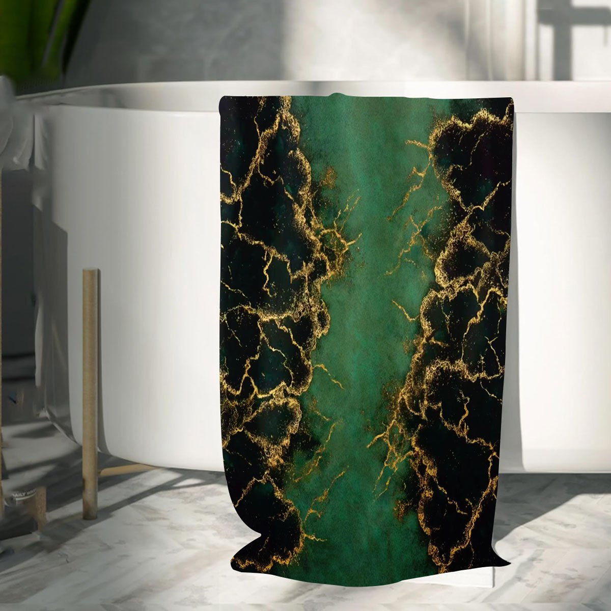 TEMU Luxury Emerald Green Golden Pattern Microfiber Bath Towel Super Absorbent Quick Dry Extra Large Thick Bathrobe For Adults Swimming Gym Shower