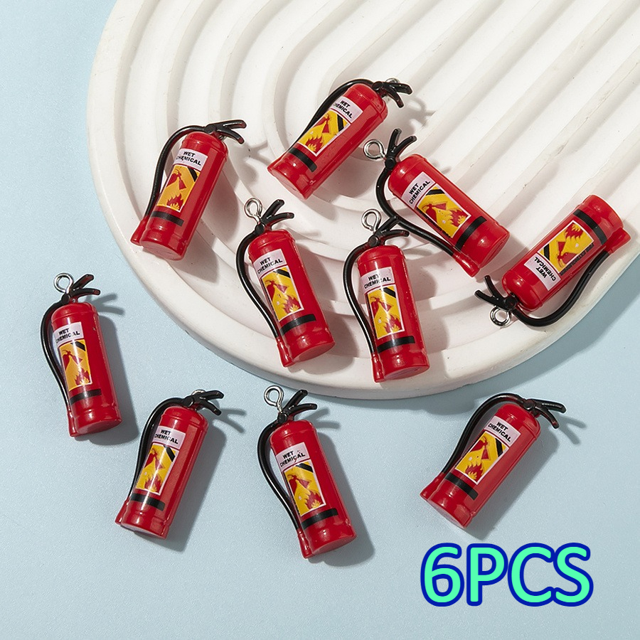 TEMU Set Of 6 Miniature 3d Fire Extinguisher Charms, Adorable Plastic Fire Extinguishers, Crafting Beads And Jewelry Supplies, Roleplay Props, Unique