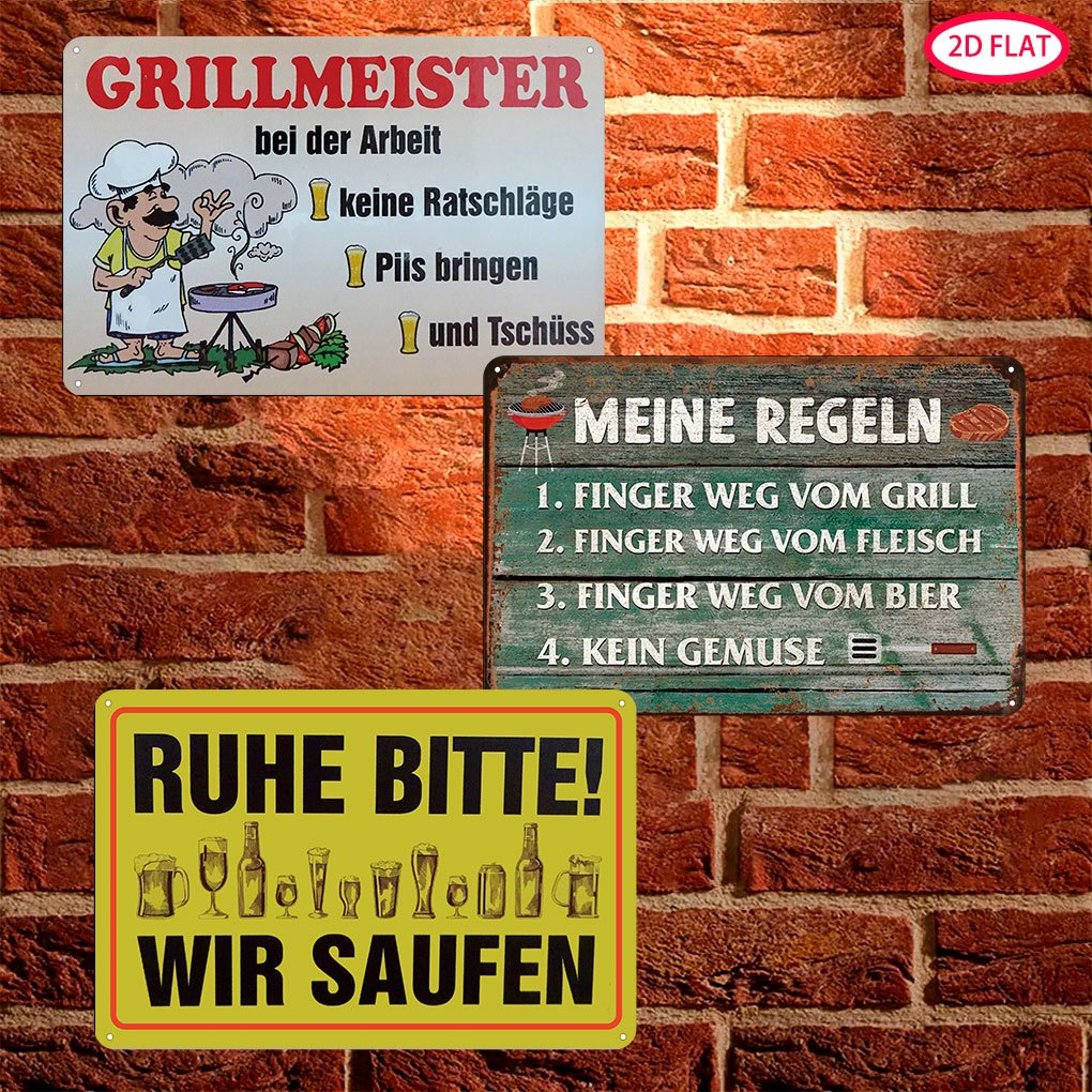 2d Flat - 3pcs, 2d Flat Funny Beer Plaque Sign Bar Party Decor, Rule Sign, Ruhe Bitte Wir Saufen, Meine Regeln Rule Decor 30x20cm