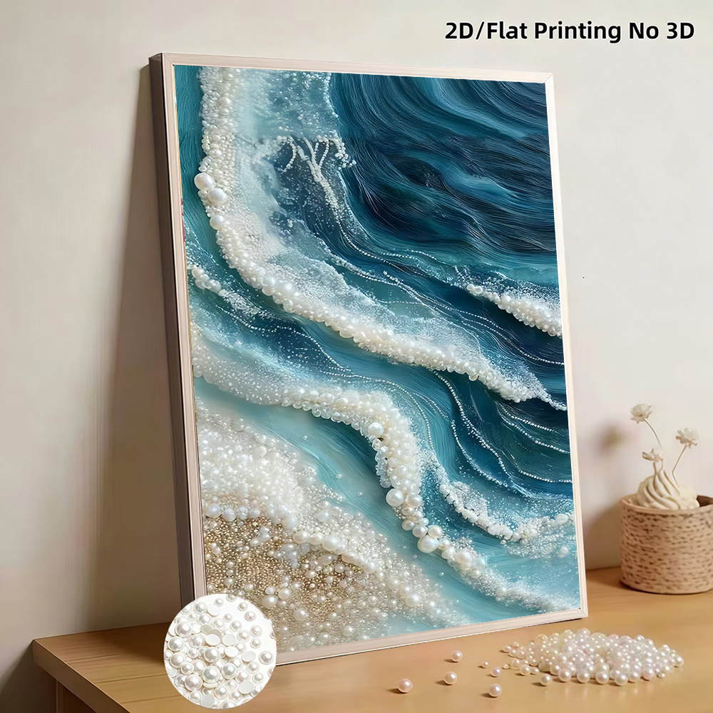 TEMU Nouvelle Peinture de Perles, Thème Océanique Plage Mer, Kit de Peinture Diamant Créative à Strass Autocollants à Faire Soi-Même Cadre, Convient