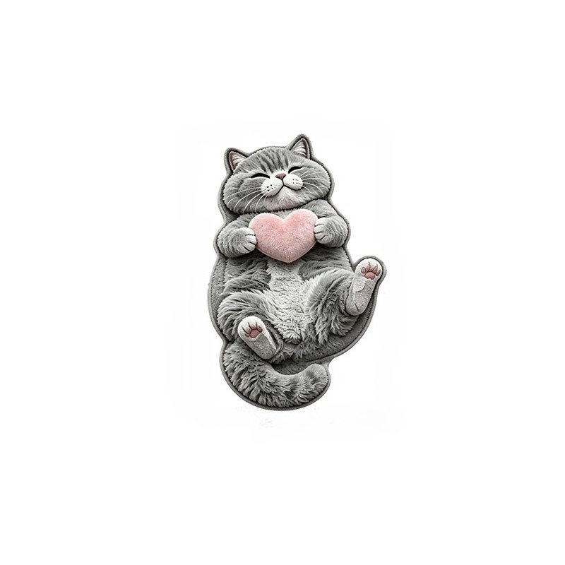 TEMU Cashmere And 900g And 9mm [2d Flat] Thin Plush 3d Effect, Non-long Pile, Cute Lazy Style Gray Cat Bedroom Decoration Carpet, Ins Irregular Shape