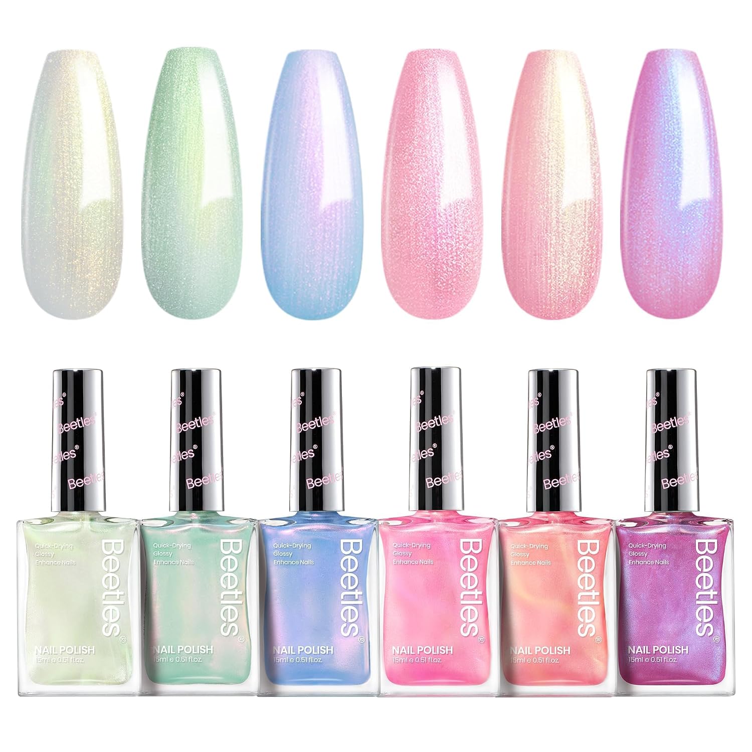 TEMU Beetles Pearl Nail Polish Set, 6 Colors Quick Dry Regular Nail Polish| Shimmer Quick Dry Nail Polish Long Lasting Manicure Gift For Women Nail