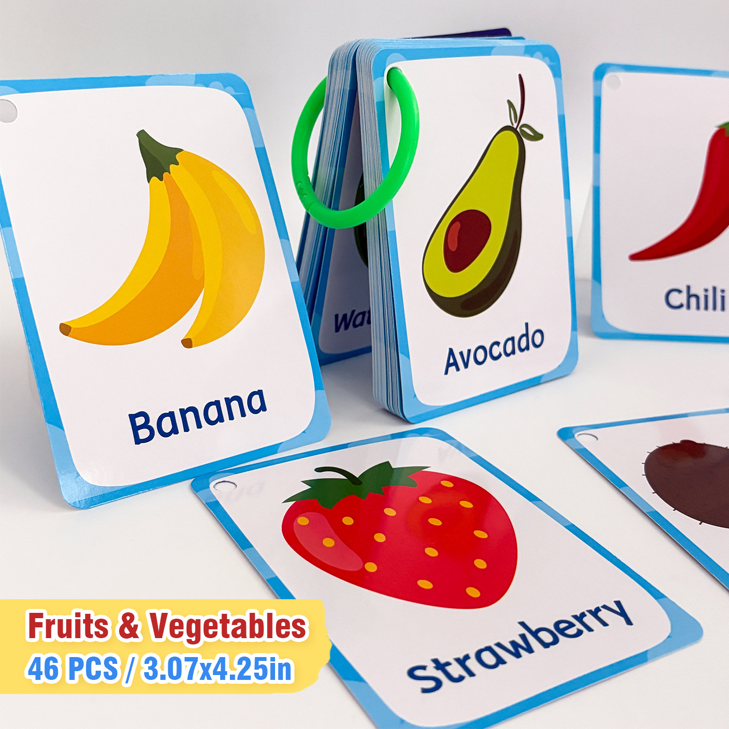 TEMU 46 Carte Flash Frutta e Bifacciali per Bambini, Carte per l'Apprendimento del Vocabolario con Immagini, Vocabolario Alimentare Inglese,