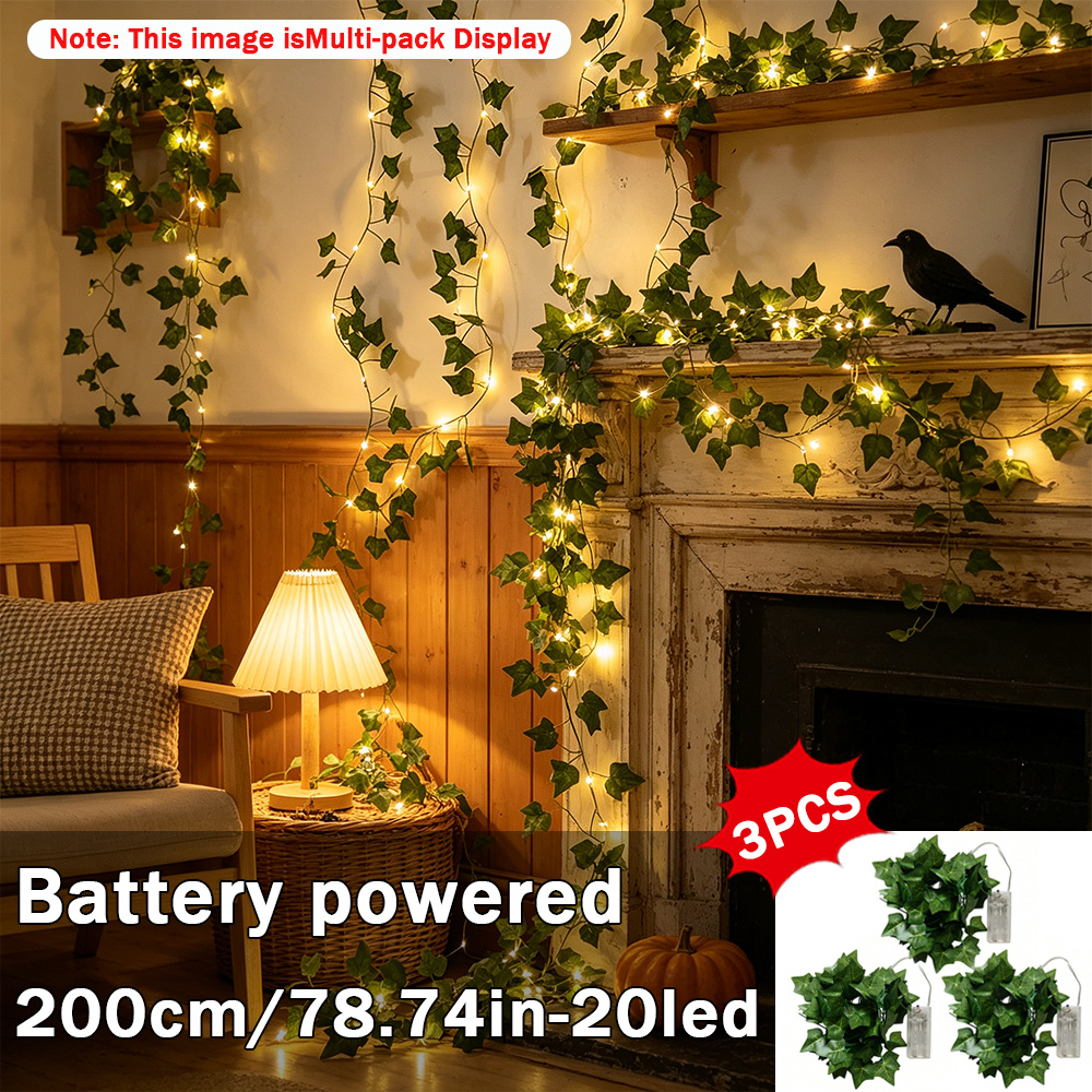 TEMU 3pcs, 2m/6.56ft Artificial Ivy String Lights, 20 Led Vine Decor Lights, For Home, Wall Decor, Table Decor, Party, Wedding, Gifts, Thanksgiving,