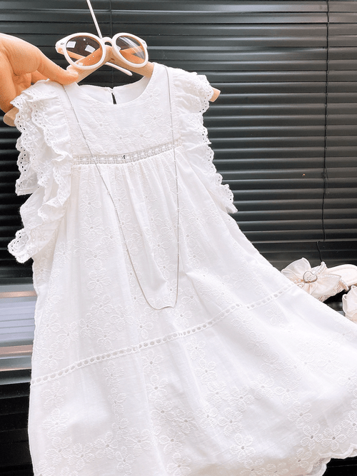 style dress for girls featuring a cute and stylish lace trim with flutter sleeves