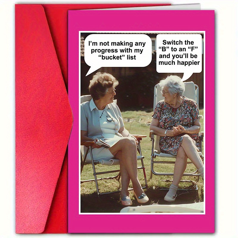 TEMU 1pc Warm Friendship Card With Envelope - "working On My 'bucket' List" And "change The 'b' To An 'f' And You'll " - , Birthdays, Anniversaries,