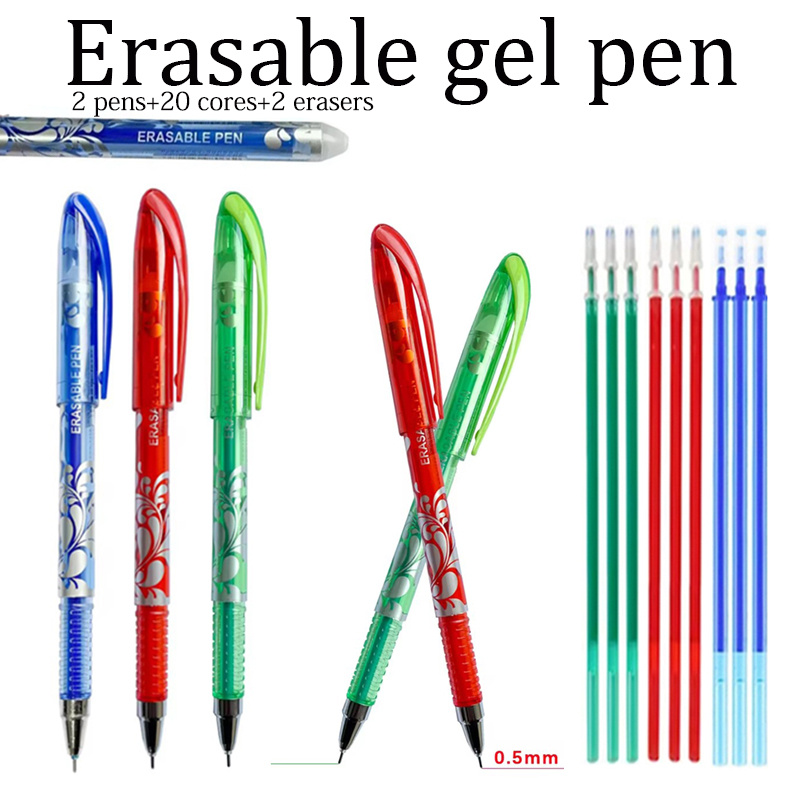 

24pcs Erasable Gel Pen Set With , Red, & - 0.5mm Fine Point, Smooth Writing & Drawing, Includes 2 Pens, 20 Refills & 2 Erasers - Office & School Supplies