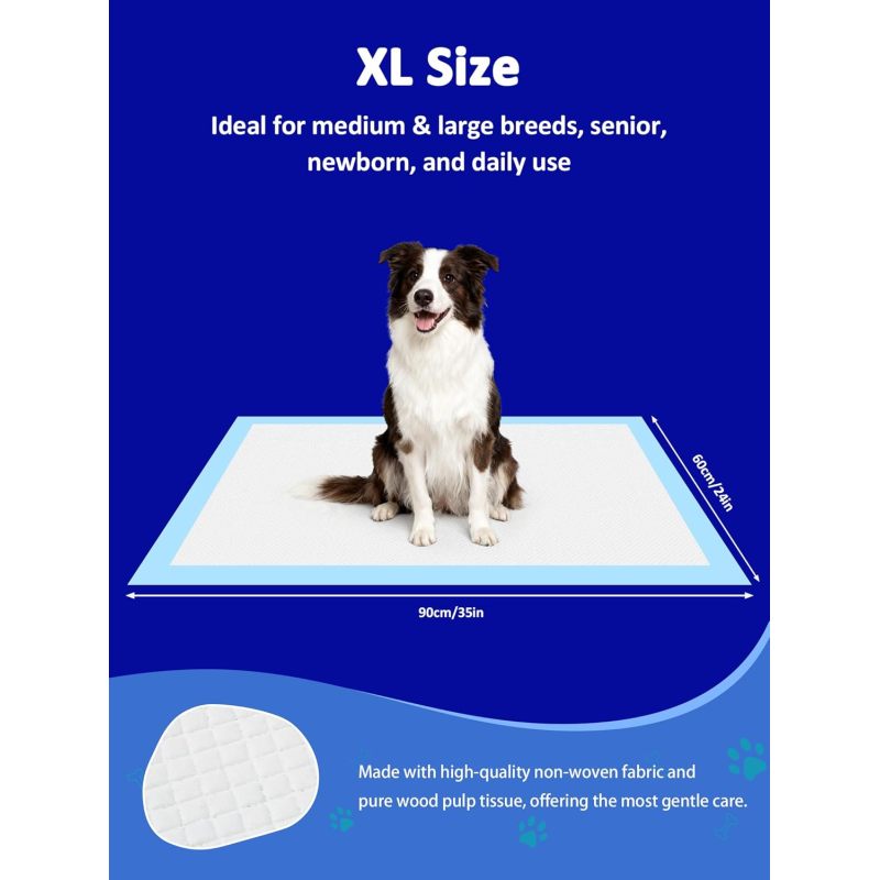 Extra Large Pad 80 X 90cm, Leak- Proof 6- Layer Pet Potty Training Pads Pee Pads with Quick- Dry Surface for Pets, Puppies, Adult, Sick and Aging Dogs, 40 Counts