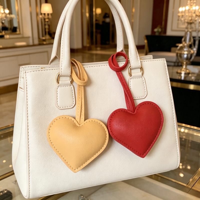 TEMU Red+yellow 2pcs Set Of High-quality Pu Heart Bag Decoration, Simple And Versatile Women's Key Small Accessories Handbag Crossbody Bag Decoration