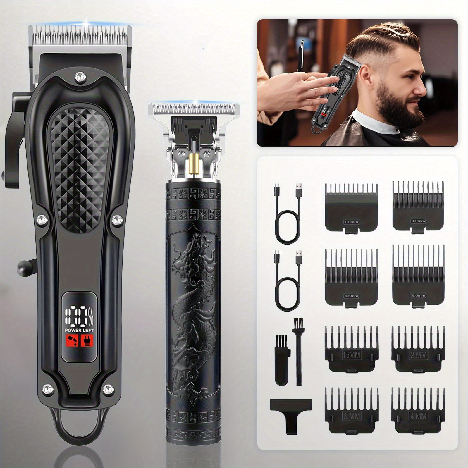 TEMU 2pcs/3pcs Men's Hair Clipper - Usb Rechargeable, Digital Display, Electric Hair Clipper And Beard Trimmer, Grooming Set - Perfect For Father's