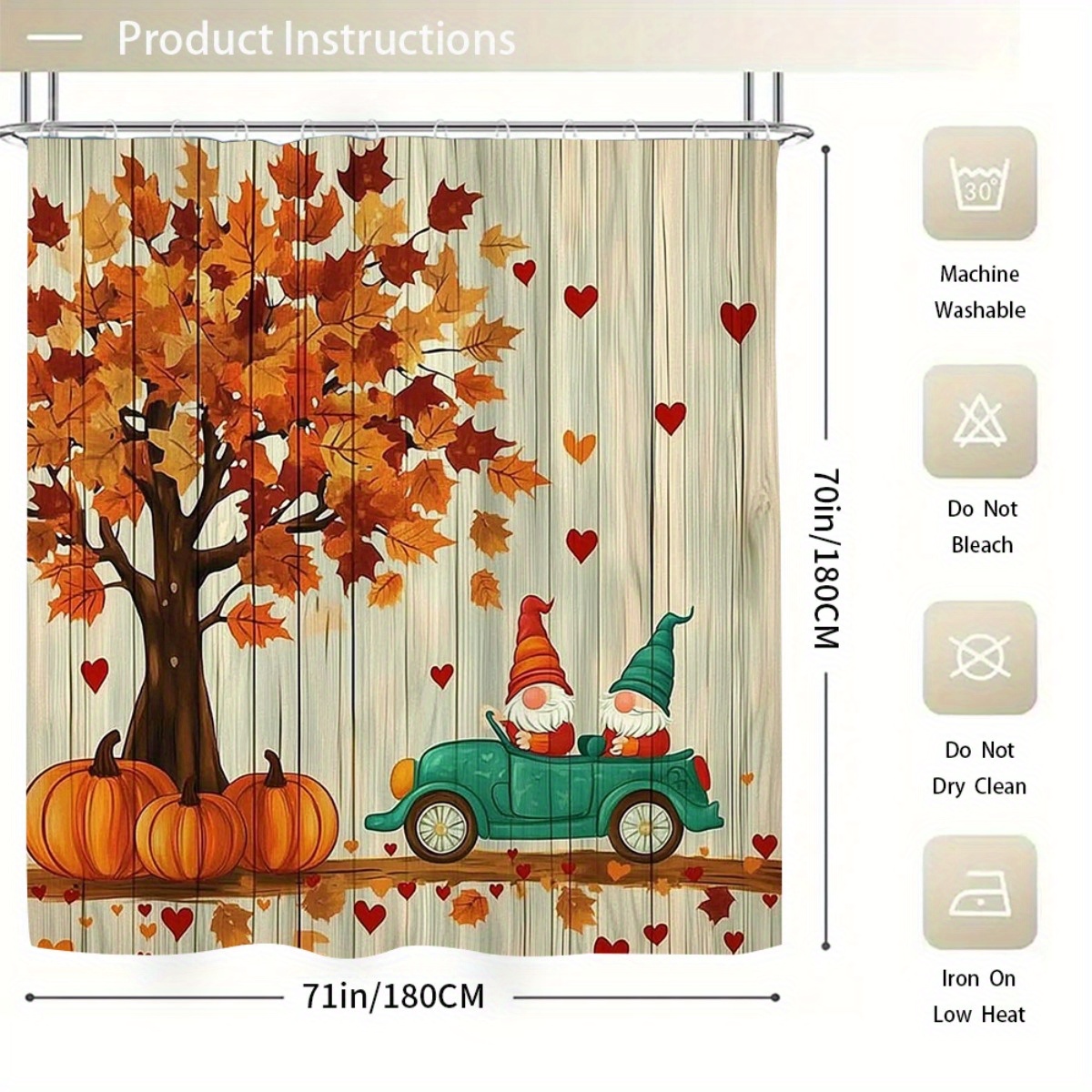 4pcs Autumn Harvest Thanksgiving Gift Bathroom Shower Curtain Set