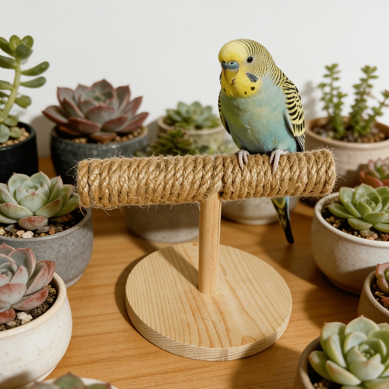 Solid Wood Hemp Rope Parrot Stand for Claw Training