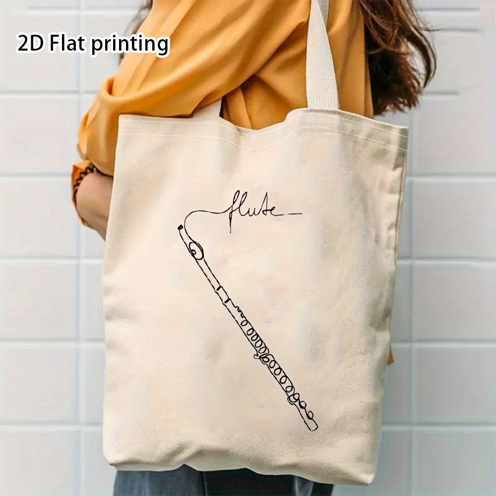 TEMU 2d Plane 1pc Women's Lightweight Flute Tote Bag - Open Shoulder Bag, Minimalist Flute Design, Beige/black Instrument Bag, Suitable For Flutists,