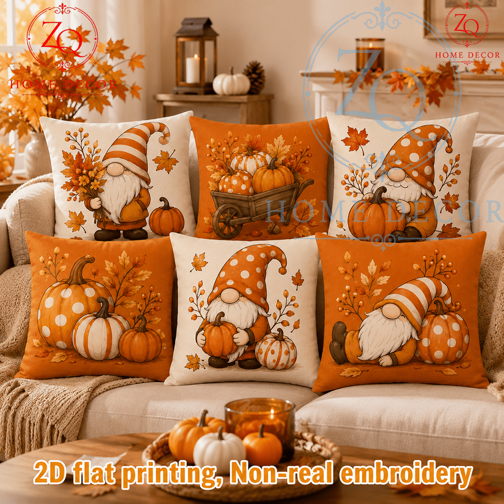 TEMU Set da 6 federe per cuscini con stampa piatta 2D, e zucca in autunnale, per cuscino decorativo vintage americano per e soggiorno, per cuscino