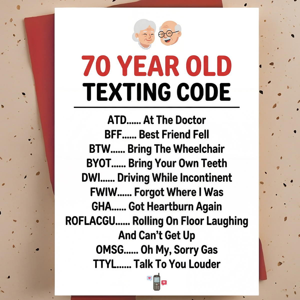 TEMU 1pc Funny 70th Birthday Greeting Card For Grandpa, Grandma, Friend – Senior Couple Cartoon Modern Illustration, Humorous Card, With Envelope